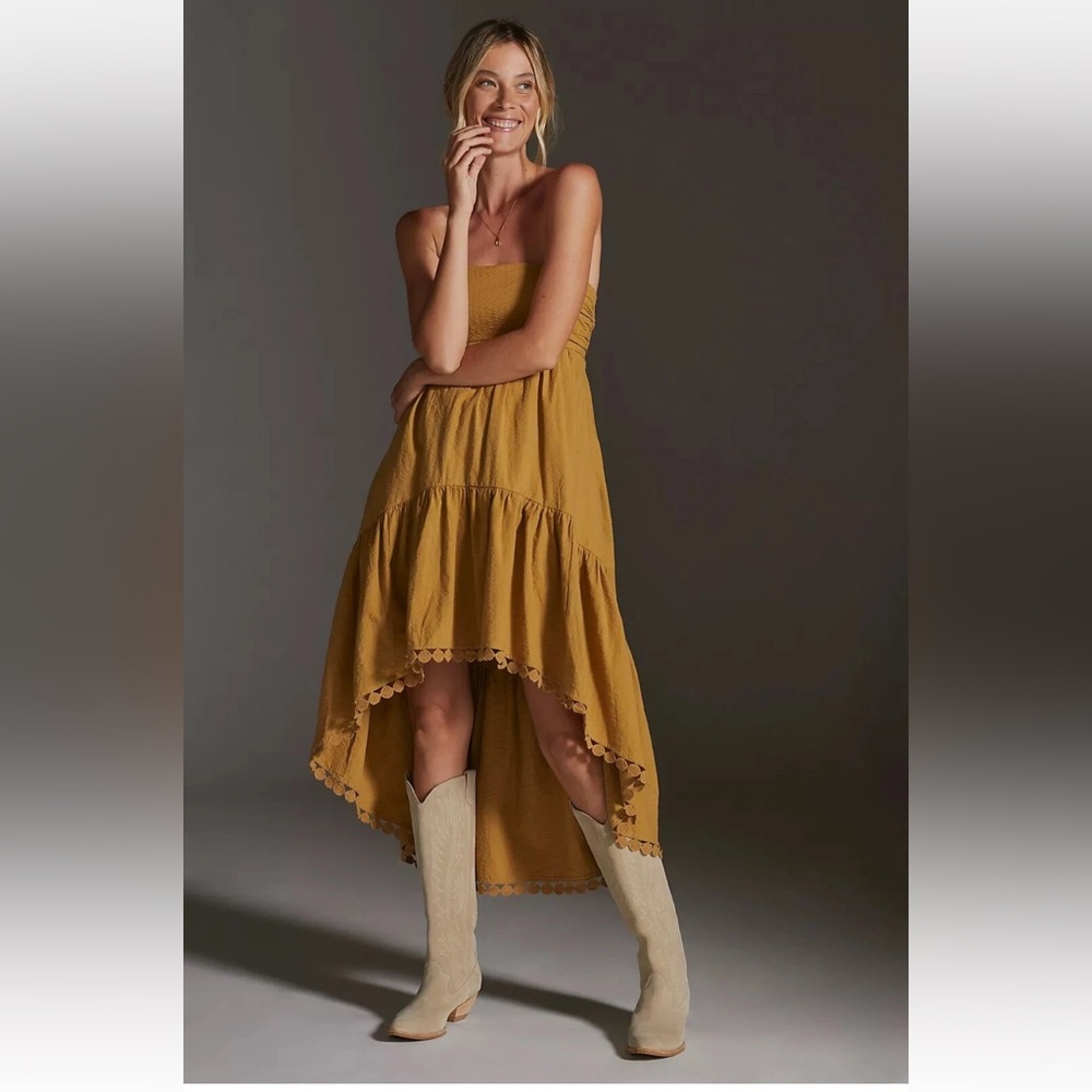 Elegant Mustard Strapless Dress